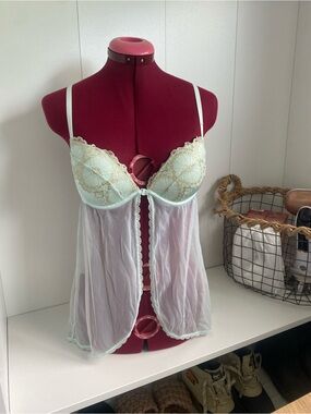 La SENZA Mint and Gold Lace Babydoll Chemise